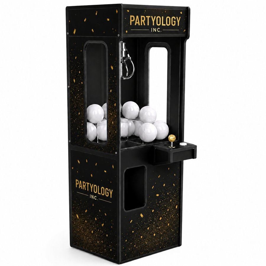 Black branded Partyology claw machine