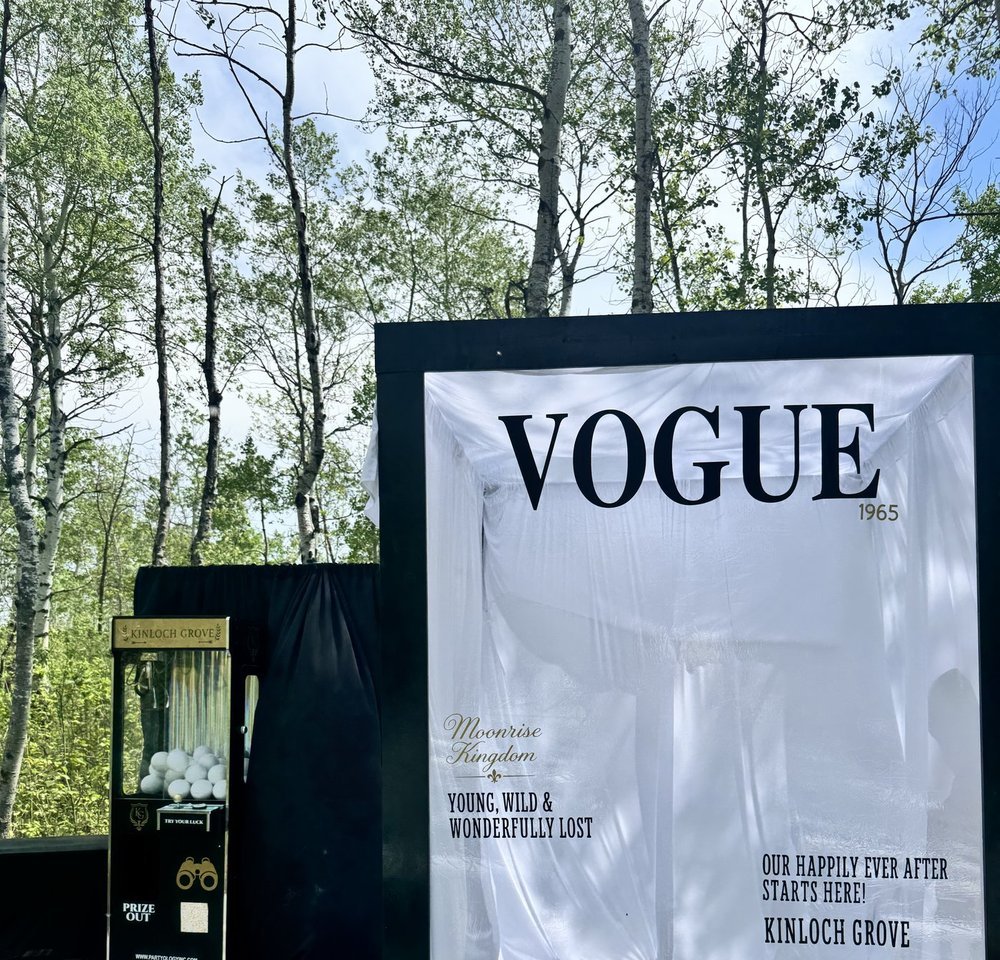 Partyology full setup · VOGUE booth and claw machine at Kinloch Grove Winnipeg