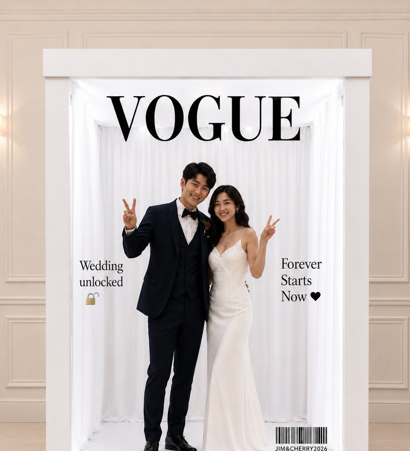 Wedding couple VOGUE cover Partyology photo booth